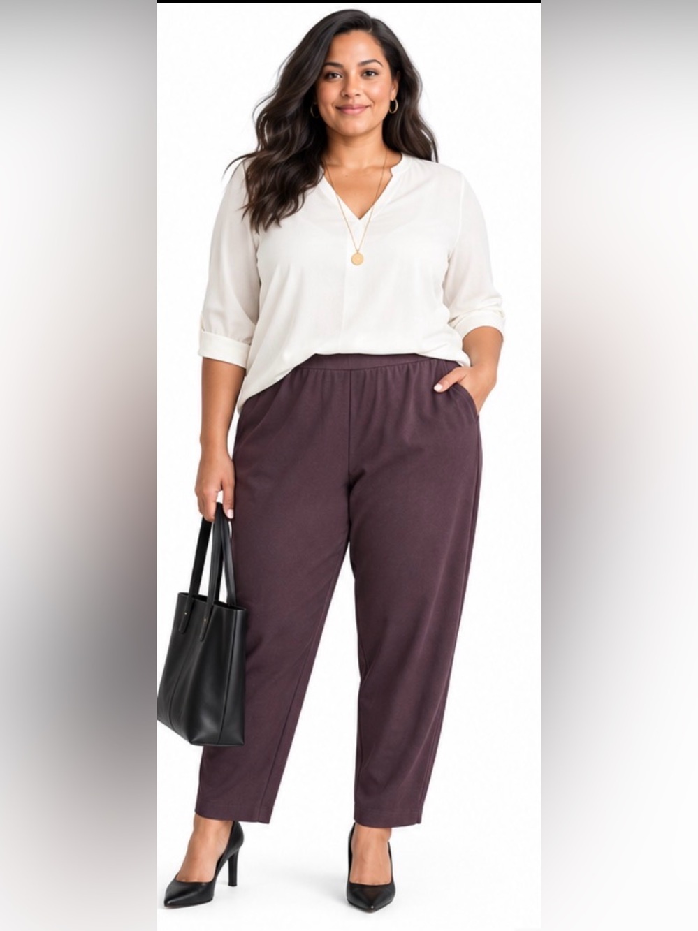 Eileen Fisher System NWT Stretch Pull-On Pants Plum 2x Quiet Luxury